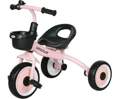 AIYAPLAY triratis, vaikiškas dviratukas su reguliuojama sėdyne, paspirtukas su krepšeliu, skambučiu, vaikiškas dviratis su pedalais, 2-5 metų vaikams, metalinis, rožinis