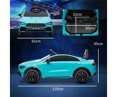 AIYAPLAY vaikiškas elektromobilis 12 V, su 2,4G nuotolinio valdymo pulteliu, USB, MP3 jungtimi, šviesomis, pagalbiniais ratukais, amortizatorių sistema, 3-5 km/h, 3-6 metų vaikams, šviesiai mėlynas