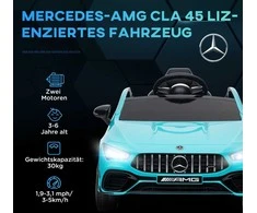 AIYAPLAY vaikiškas elektromobilis 12 V, su 2,4G nuotolinio valdymo pulteliu, USB, MP3 jungtimi, šviesomis, pagalbiniais ratukais, amortizatorių sistema, 3-5 km/h, 3-6 metų vaikams, šviesiai mėlynas