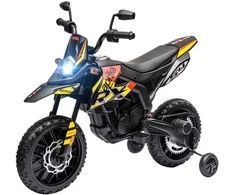 AIYAPLAY vaikiškas elektrinis motociklas, 12V vaikiškas motociklas su muzika, 6 km/val. vaikiška transporto priemonė su nuimamais mokomaisiais ratais, 12 colių plastikinėmis padangomis, skirtas 3-8 metų vaikams, ne daugiau kaip 30 kg, geltonos spalvos