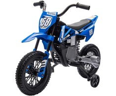 AIYAPLAY vaikiškas elektrinis motociklas, 12V vaikiškas motociklas su muzika, vaikiška transporto priemonė su nuimamais mokomaisiais ratais, 2,4-5 km/val., skirtas 3-6 metų vaikams, ne daugiau kaip 30 kg, mėlynos spalvos