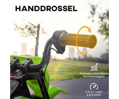 AIYAPLAY vaikiškas elektrinis motociklas, 12V vaikiškas motociklas su muzika, vaikiška transporto priemonė su nuimamais mokomaisiais ratais, 2,4-5 km/val., skirtas 3-6 metų vaikams, ne daugiau kaip 30 kg, žalias