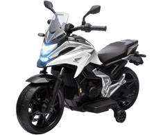 AIYAPLAY vaikiškas elektrinis motociklas, 12V vaikiškas motociklas su MP3, USB, LED žibintais, vaikiška transporto priemonė su ankstyvojo mokymosi funkcijomis, mokomaisiais ratais, 3 km/h, skirtas 3-6 metų vaikams, baltos spalvos