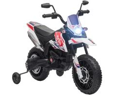 AIYAPLAY vaikiškas elektrinis motociklas, 12V variklis su muzika, 6 km/h vaikiška transporto priemonė su nuimamais pagalbiniais ratukais, 12 colių padangos, 3–8 metų vaikams, max 30 kg, baltas