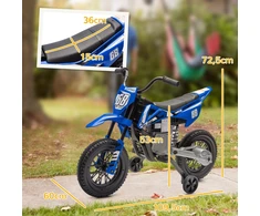 AIYAPLAY vaikiškas elektrinis motociklas, 12V motociklas vaikams su muzika, vaikiška transporto priemonė su nuimamais pagalbiniais ratukais, 2,4-5 km/val., 3-6 metų vaikams, maks. 30 kg, mėlynas