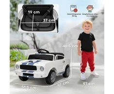 AIYAPLAY vaikiškas elektromobilis 12V su 2,4 GHz nuotolinio valdymo pultu, 2 varikliai, garsinis signalas, LED žibintai, muzika, baltas