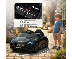 AIYAPLAY vaikiškas elektromobilis, „Mercedes“ dizainas, 12 V varikliai, nuotolinio valdymo pultas, LED žibintai, muzika, 3–6 metų vaikams, juodas