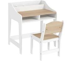 AIYAPLAY vaikiškas rašomasis stalas su laikymo vieta, atviromis lentynomis, kėdė, 3-8 metai, medinis