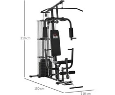 Aosom "HOMCOM Gym Multigym" treniruoklių stotelė su svarmenimis, kojų pritraukimu ir kojų lenkimu, metalas ir PU dirbtinė oda, juoda