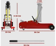 Automobilinis keltuvas, 8-38 cm aukštis, 2,5 tonos keliamosios galios, plieno, su ratukais, raudonas