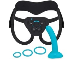 B-VIBE Every Body diržų rinkinys su 6 colių silikoniniu dildo