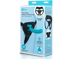B-VIBE Every Body diržų rinkinys su 6 colių silikoniniu dildo