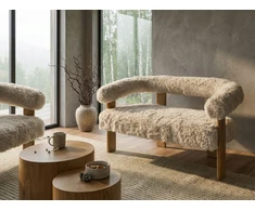 Beliani 2 vietų sofa ILBRO dirbtinis kailis kreminė/šviesiai ruda
