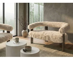 Beliani 2 vietų sofa ILBRO dirbtinis kailis, kreminė/tamsiai ruda