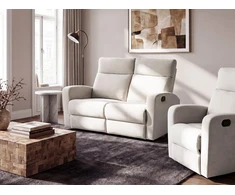 Beliani 2 vietų sofa su manualine relaksacijos funkcija VERDAL, veliūrinė, smėlio spalvos, su ištraukiama kojų atrama