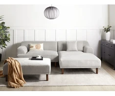 Beliani 3 asmenų kampinė sofa HOLT šviesiai pilka su otomanu, kairinė