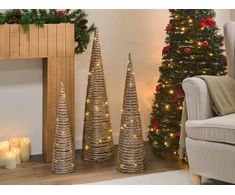 Beliani 3 LED kalėdinių dekoracijų rinkinys TUELSO eglutė 60/80/100 cm aukso spalvos