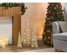 Beliani 3 LED Kalėdinių dekoracijų rinkinys SONDER Eglutė 40/60/80 cm Balta