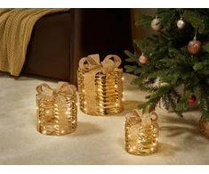 Beliani 3 LED kalėdinių dekoracijų rinkinys SLIVSO Dovanos 20/25/30 cm Auksinis