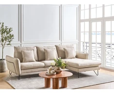 Beliani 3 vietų kampinė sofa SERSAN, šenilas, smėlio spalvos, kairinė