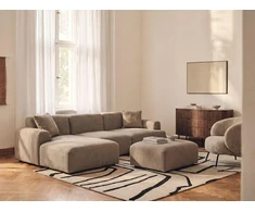 Beliani 3 vietų modulinė kampinė sofa HEDE, ruda, su pufu, dešininė