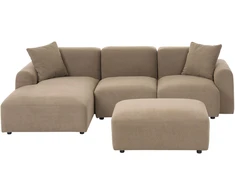 Beliani 3 vietų modulinė kampinė sofa HEDE, ruda, su pufu, dešininė