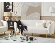 Beliani 3 vietų sofa LOEN, balta, bouclé audinys