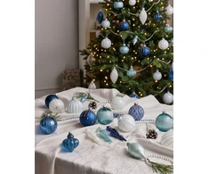 Beliani 35 eglutės žaisliukų rinkinys SNOWFALL Stiklas Mėlyna