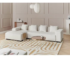 Beliani 4 vietų kampinė sofa LUNGO Boucle, balta, dešininė