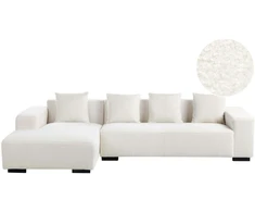 Beliani 4 vietų kampinė sofa LUNGO Boucle, balta, dešininė