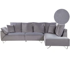 Beliani 4 vietų L formos sofa LUNNER, pilkos spalvos velvetas, kairinė
