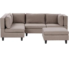 Beliani 4 vietų modulinė kampinė sofa UNSTAD dešininė, ruda su otomanu