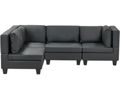 Beliani 4 vietų modulinė sofa UNSTAD Dešininė Juoda ekologiška oda