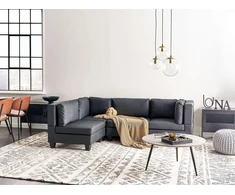 Beliani 4 vietų modulinė sofa UNSTAD Dešininė Juoda ekologiška oda