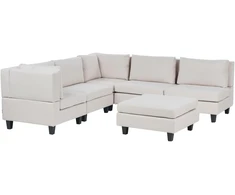 Beliani 5 vietų modulinė kampinė sofa UNSTAD Dešininė Šviesiai smėlio spalvos su otomanu