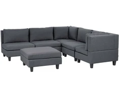 Beliani 5 vietų modulinė sofa UNSTAD Kairinė tamsiai pilka su otomane