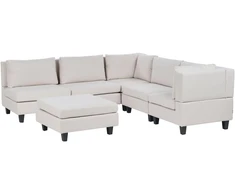 Beliani 5 vietų modulinė sofa UNSTAD kairinė, šviesiai smėlio spalvos su pufu