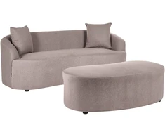 Beliani AMAL sofa su pufu, smėlio ir pilkos spalvos