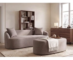 Beliani AMAL sofa su pufu, smėlio ir pilkos spalvos