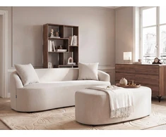Beliani AMAL sofa su pufu, šviesiai smėlio spalvos