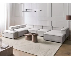 Beliani ARDAL 5 vietų modulinė kampinė sofa, spalva: kreminė balta, medžiaga: velvetas