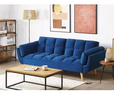 Beliani ASBY 3 vietų išskleidžiama sofa, veliūras, tamsiai mėlyna