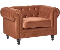 Beliani CHESTERFIELD fotelis, aksomas, aukso rudos spalvos