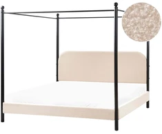 Beliani DANNEMOIS Boucle baldakiminė lova 180 x 200 cm smėlio spalvos