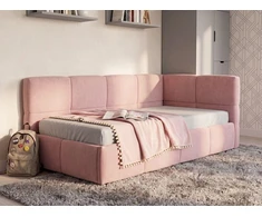 Beliani Dienos lova JACOU 90 x 200 cm su patalynės dėže, dešininė, rožinė