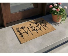 Beliani Durų kilimėlis AGIAK natūralus 45 x 75 cm augalinis motyvas kokosinis pluoštas