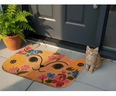 Beliani Durų kilimėlis CALIRAYA spalvotas 60 x 90 cm katė, kokoso pluoštas