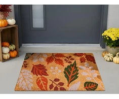 Beliani Durų kilimėlis DAGATAN spalvotas 60 x 90 cm su lapų motyvu, kokoso pluoštas