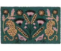 Beliani Durų kilimėlis „NAKNEK“, spalvingas, 45 × 75 cm, katė, paukštis ir gėlė, kokoso pluoštas