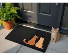 Beliani Durų kilimėlis NAPALIT juodas 60 x 90 cm su katėmis iš kokoso pluošto